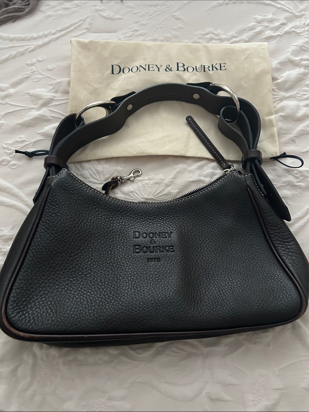 Dooney & Bourke Black Pebbled Leather Shoulder Bag with Wide Strap